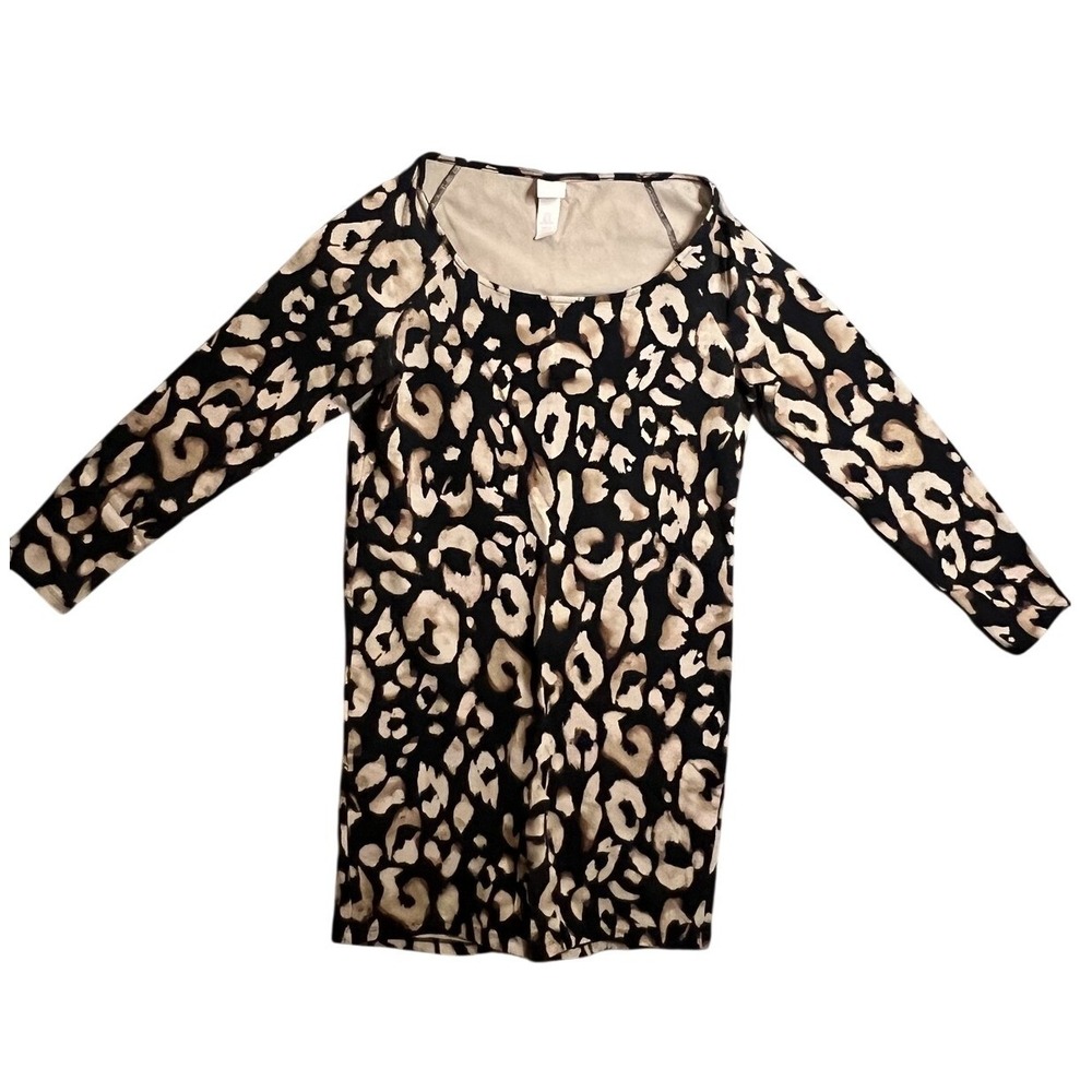 H&M Women's XL Leopard Print‎ Long Sleeve Scoop Neck Top Stretch Animal Print
